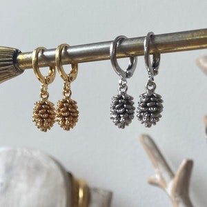 Pine Cone Huggie Hoop Earrings