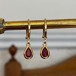 Red Jasper Teardrop Huggie Hoop Earrings