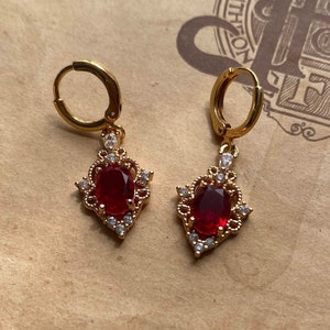 Ruby Red & Crystal Jewel Huggie Hoop Earrings