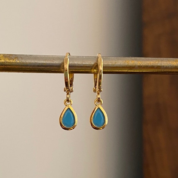 Turquoise Teardrop Huggie Hoop Earrings