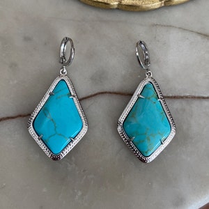 Large Turquoise Huggie Hoop Earrings