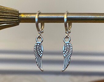 Silver Angel Wing Hoop Earrings