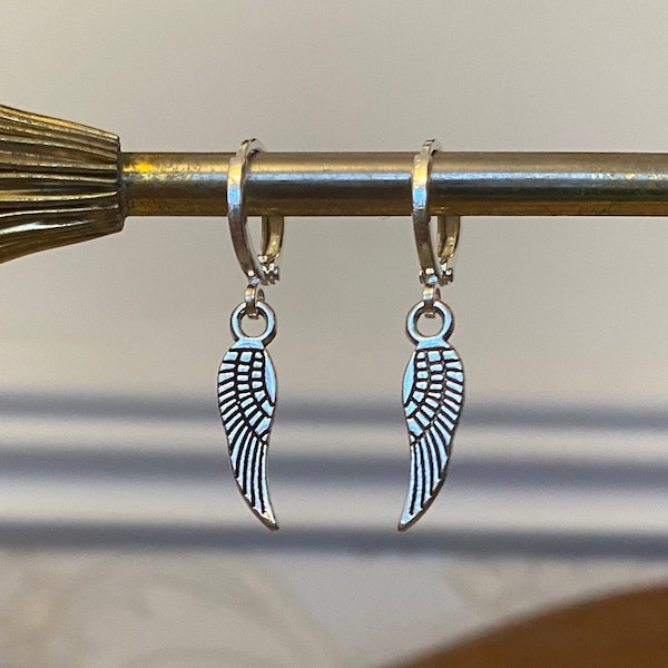 Silver Angel Wing Hoop Earrings