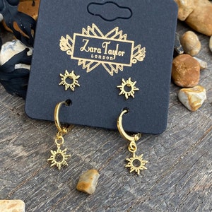 Gold Or Silver Sun Charm Huggie Hoop Earrings