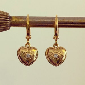 Heart & Crystal Eye Huggie Hoop Earrings