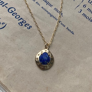 Gold Lapis Medallion Necklace