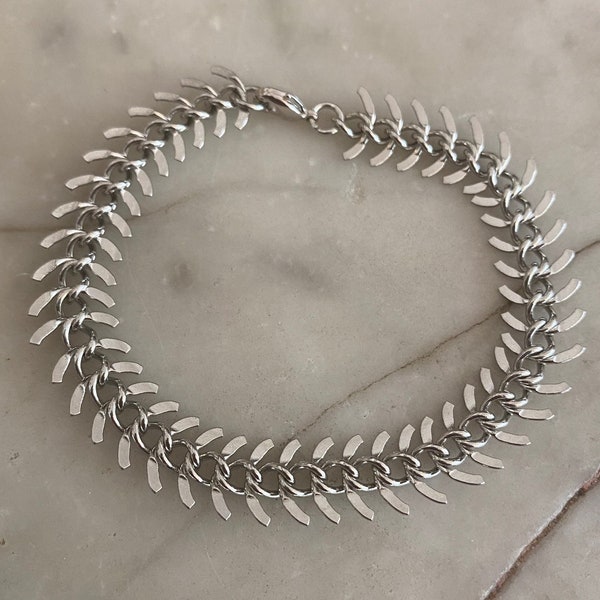 Antiqued Silver Fishbone Bracelet