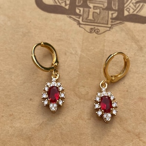 Ruby Red & Crystal Jewel Huggie Hoop Earrings