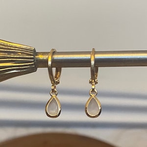 White Teardrop Huggie Hoop Earrings