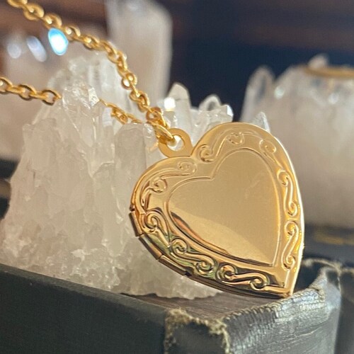 Gold Heart Locket Necklace Etsy