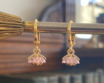 Light Pink Flower Huggie Hoop Earrings