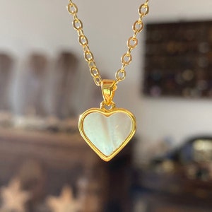 Gold Mother Of Pearl Heart Necklace