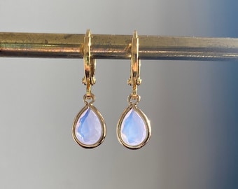 Pink Opal Teardrop Huggie Hoop Earrings