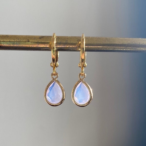 Pink Opal Teardrop Huggie Hoop Earrings