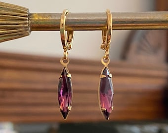 Vintage Amethyst Purple Huggie Hoop Earrings