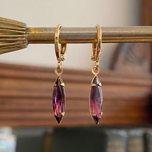 Vintage Amethyst Purple Huggie Hoop Earrings