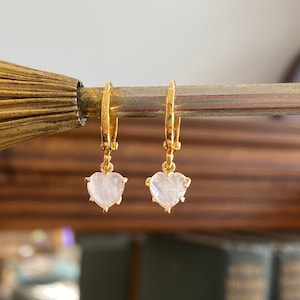 Rose Quartz Heart Huggie Hoop Earrings