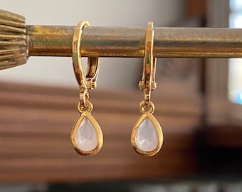 Rose Water Opal Teardrop Huggie Hoop Earrings