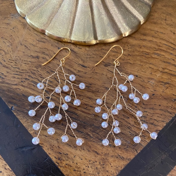 Gold Pearl Branch Earrings