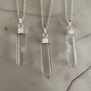 Crystal Quartz Long Chain Pendant Necklace