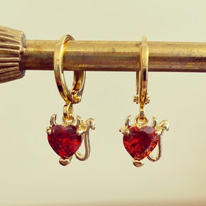Red Heart Devil Huggie Hoop Earrings