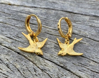 Swallow Bird Huggie Hoop Earrings