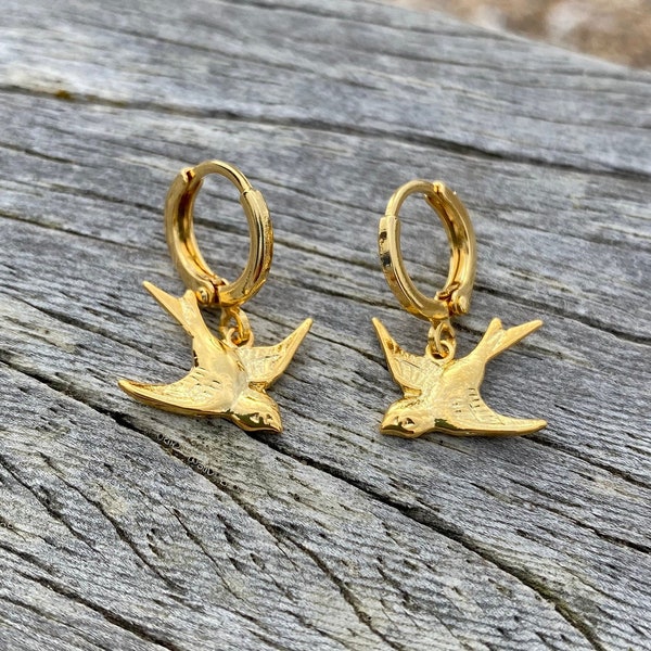 Swallow Bird Huggie Hoop Earrings