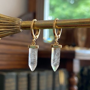 Crystal Quartz Pointed Gemstone Hoop Earrings