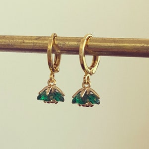 Emerald Green Flower Huggie Hoop Earrings