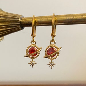 Red Planet & Star Huggie Hoop Earrings