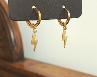 Gold or Silver Lightning Bolt Hoop Earrings – Dainty Bold Charm Jewellery Gift