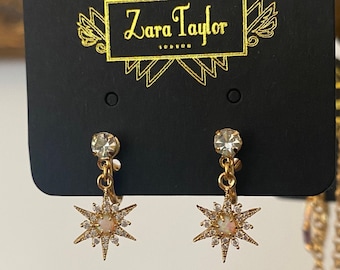 Crystal & Opal Star Clip On Earrings