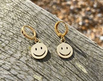 Smiley Face Huggie Hoop Earrings