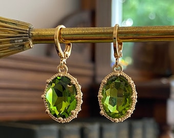 Peridot Green Jewel Huggie Hoop Earrings