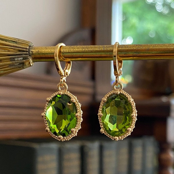 Peridot Green Jewel Huggie Hoop Earrings
