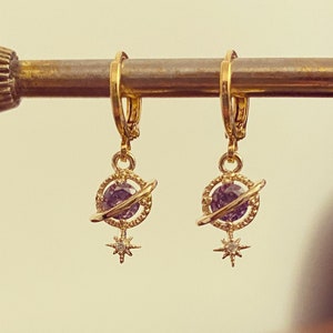 Lilac Jewel Planet & Star Huggie Hoop Earrings image 2