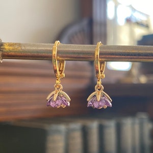 Light Purple Flower Huggie Hoop Earrings