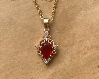 Gold Ruby Red Jewel Necklace