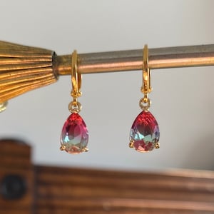 Watermelon Teardrop Jewel Huggie Hoop Earrings