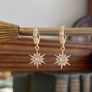 Crystal & Opal Star Huggie Opal Hoop Earrings