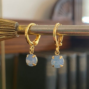 Vintage Blue Opal Huggie Hoop Earrings