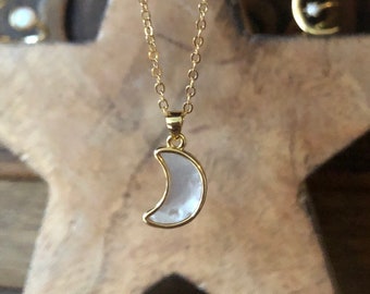 Gold Mother Of Pearl Moon Necklace