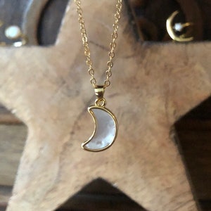 Gold Mother Of Pearl Moon Necklace