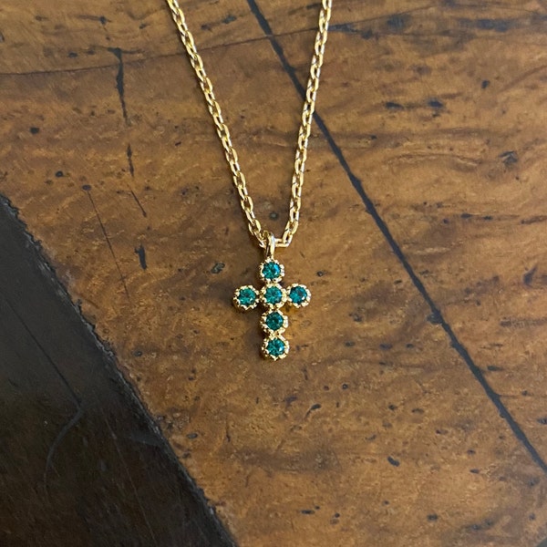 Emerald Green Jewel Cross Necklace