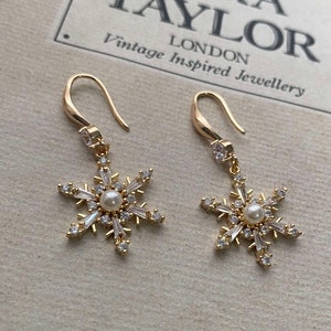 Crystal & Pearl Snowflake Earrings