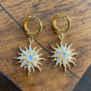 Crystal & Opal Sun Huggie Hoop Earrings