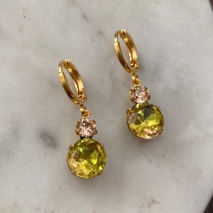 Peach & Yellow Vintage Jewel Huggie Hoop Earrings