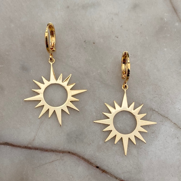 Sunburst Hoop Earrings Gold or Silver Plated Statement Sun Earrings Festival Jewellery Gift for Her