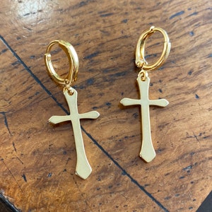 Gold Cross Huggie Hoop Earrings