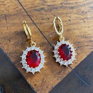 Ruby Red & Crystal Jewel Huggie Hoop Earrings